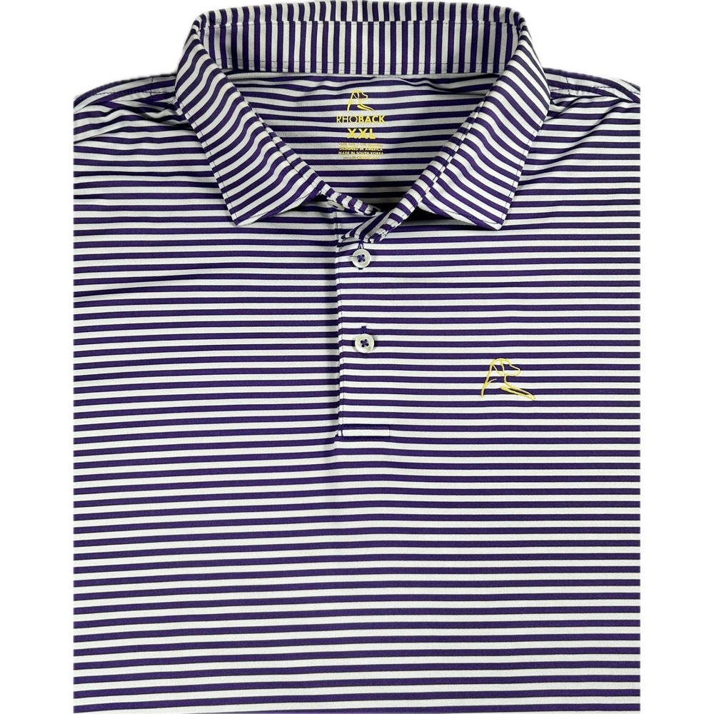 Rhoback Mens XXL Purple White Striped Performance Golf Polo Short Sleeve Shirt